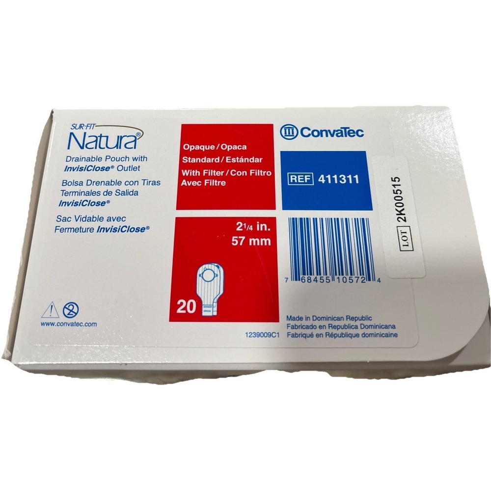 BOX OF 20 Convatec 411311 Sur-Fit Natura Drainable Ostomy Pouch 2.25" 57mm 57 mm
